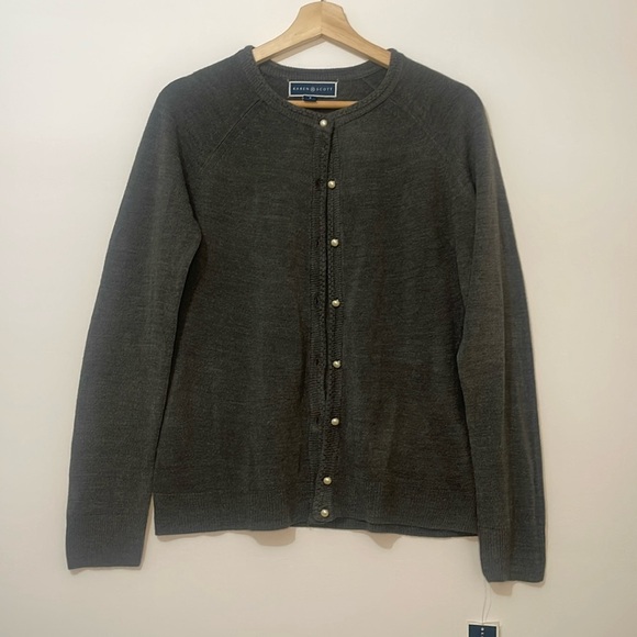 Karen Scott Women's Pearlized Button Crewneck Cardigan Sweater Heather Gray NWT - Picture 5 of 11